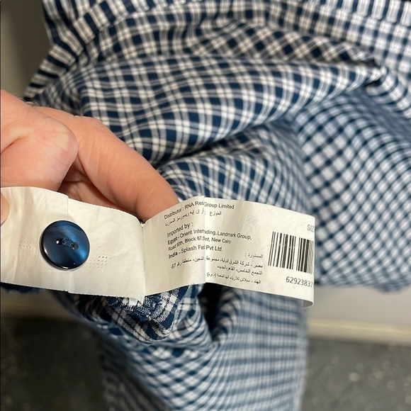 Splash - White and Navy Blue Gingham Long Sleeve Shirt Dress - Picture 8 of 10